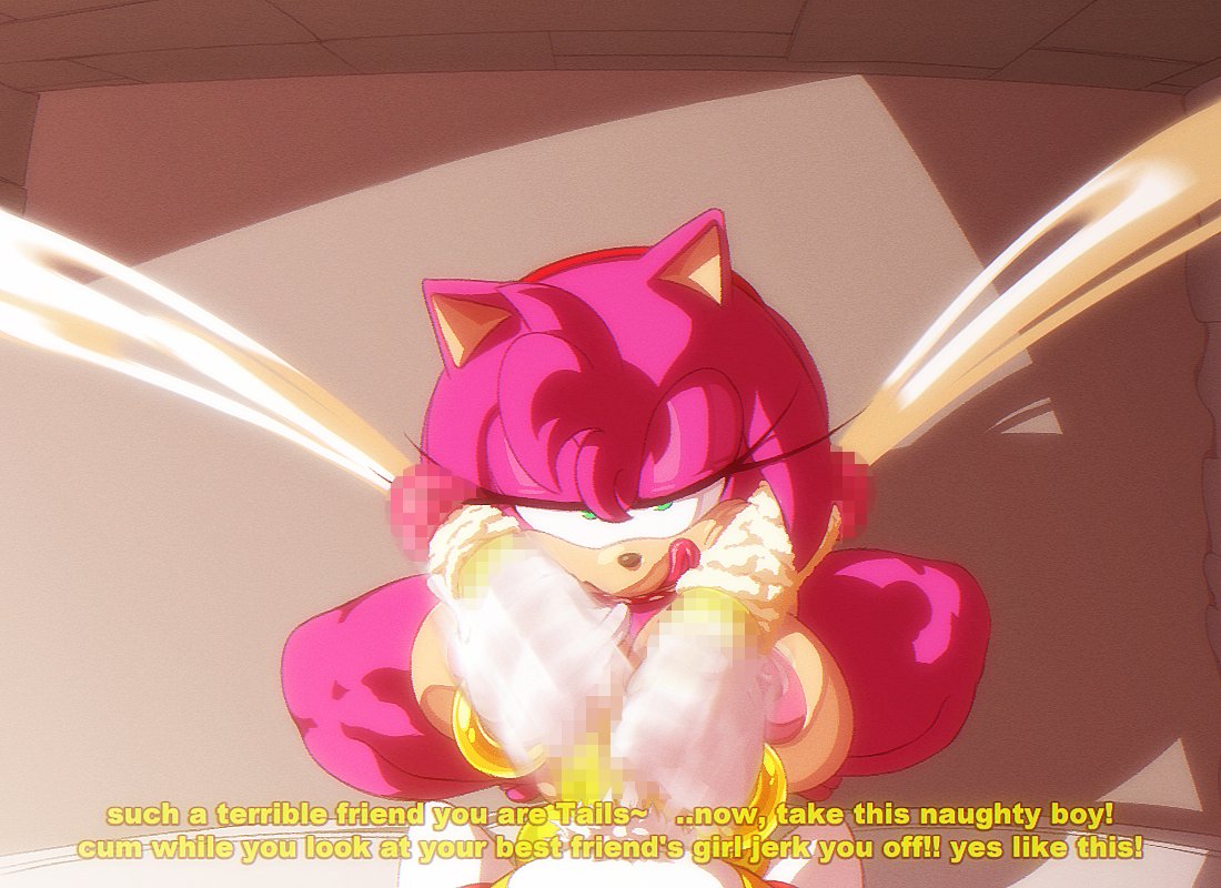 1boy, 1girls, 2 penises, age difference, amy rose, angelauxes, anthro, bedroom eyes, big penis, censored, cheating, cuckold, cum, dialogue, diphallia, diphallism, ears up, english text, female, fox, furry, gloves, handjob, headband, hedgehog, ineffective censorship, jerkingoff, licking lips, long penis, male, miles prower, miles tails prower, multi genitalia, multi penis, older female, penis, pink hair, pink skin, seductive eyes, seductive look, sega, smegma, sonic (series), sonic the hedgehog (series), tagme, tails, tails the fox, text, white gloves, younger male