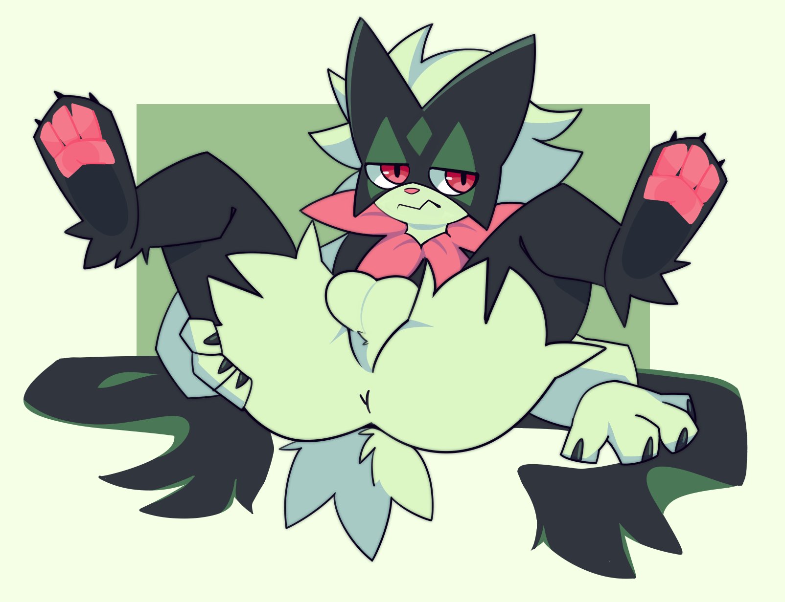 anthro, ass, asshole, balls, femboy, furry, grey body, krystlemxth, male, male only, meowscarada, paws, pink eyes, pokémon (species), pokemon, pokemon (species), pokemon sv