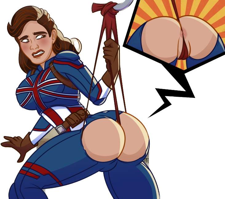 1girls anus anus_behind_thong ass blush brown_hair captain_carter disney+ female female_only human human_only light-skinned_female light_skin looking_back marvel marvel_cinematic_universe panties pawg peggy_carter semidraws solo thong_over_anus transparent_background underwear wedgie what_if...?