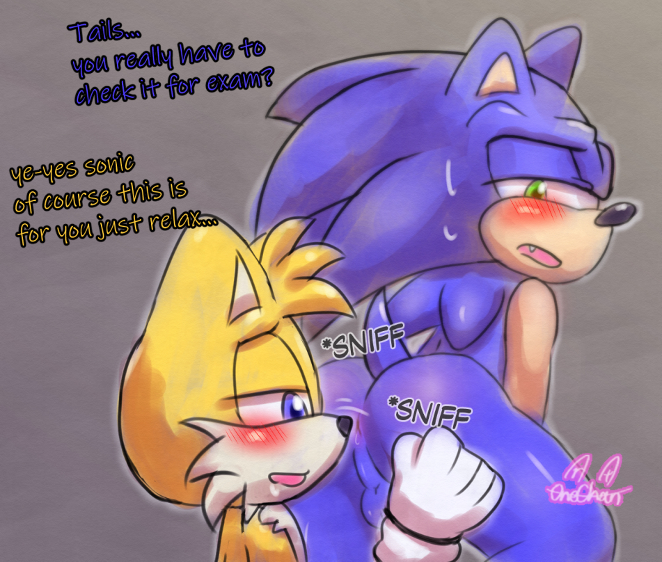 anus ass balls blush butt_sniffing duo embarrassed genitals half-closed_eyes male male/male narrowed_eyes onechan sega sniffing sonic_(series) sonic_the_hedgehog sonic_the_hedgehog_(series) spread_anus spreading tails_the_fox