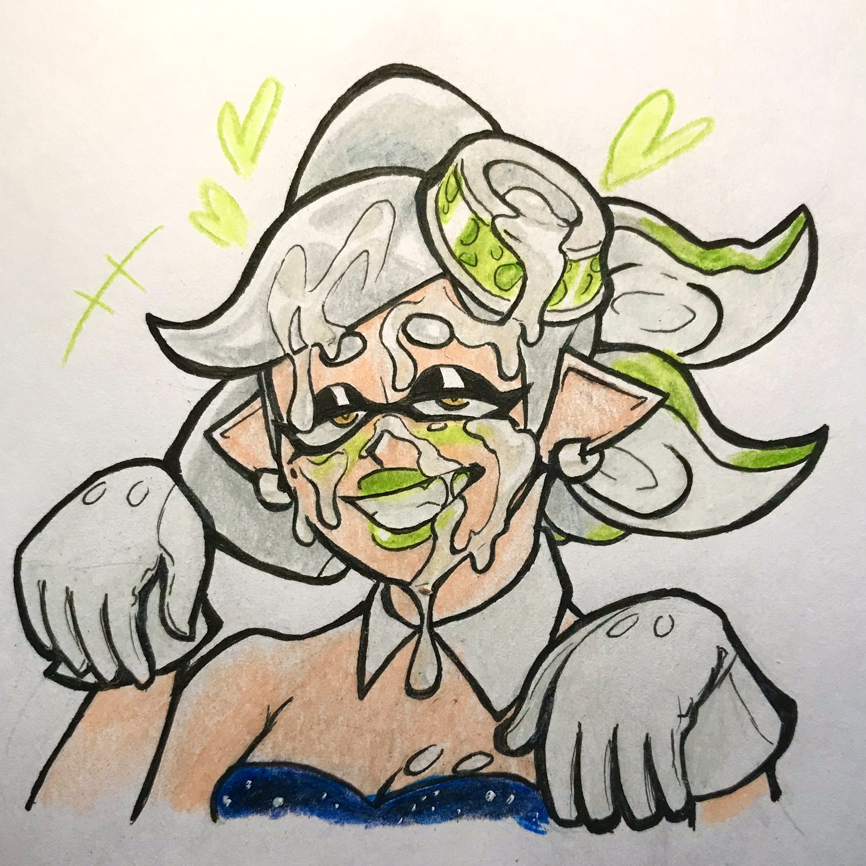 1girls, blush, cum, cum on face, excessive cum, female, female only, grin, lipstick, marie (splatoon), oh gosh levi, pose, posing, smile, smug, smug face, splatoon, squid sisters