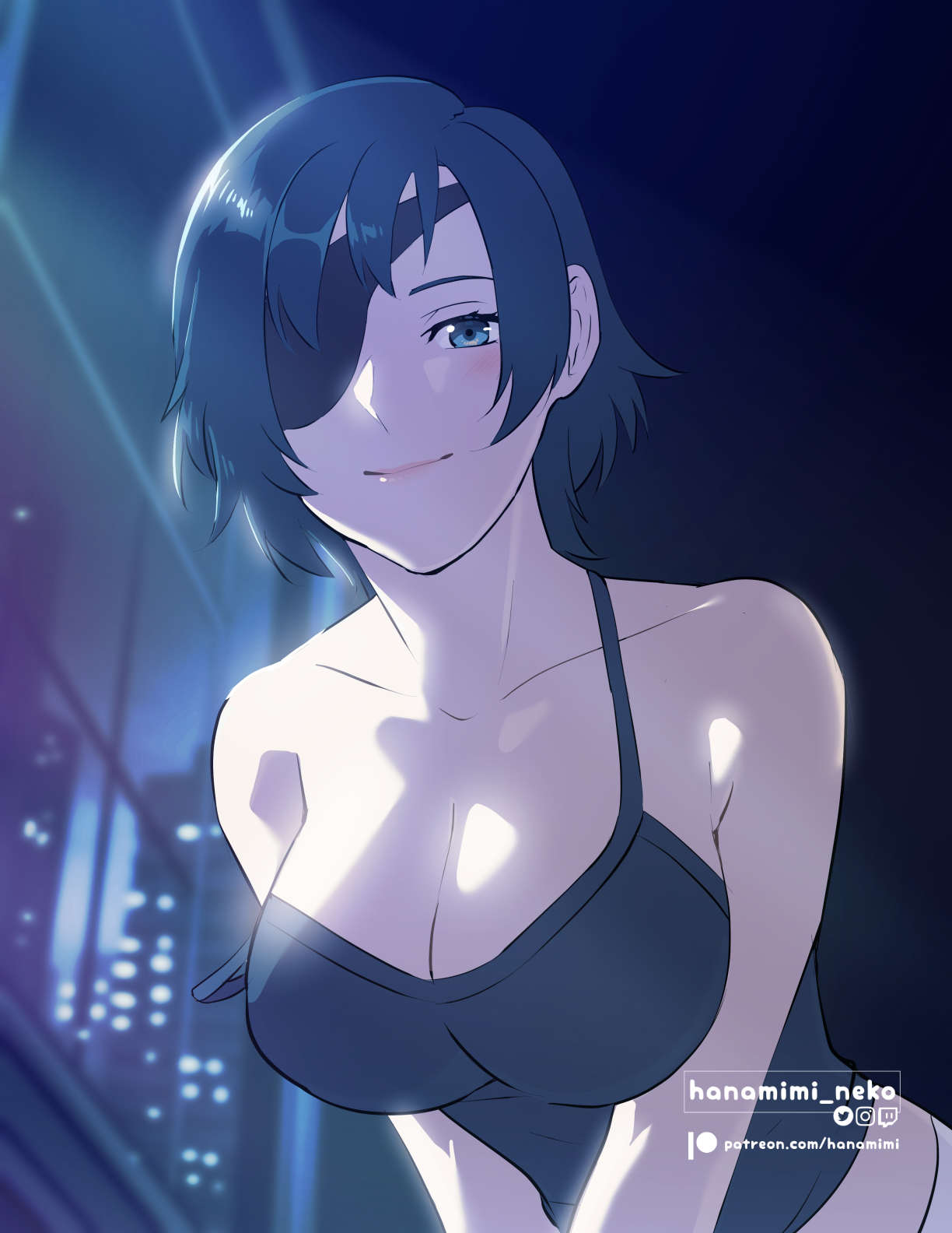 1girls, big breasts, breasts, chainsaw man, cleavage, eye patch, female, female only, hanami (artist), himeno (chainsaw man), huge breasts, light skin, light-skinned female, looking at viewer, mappa