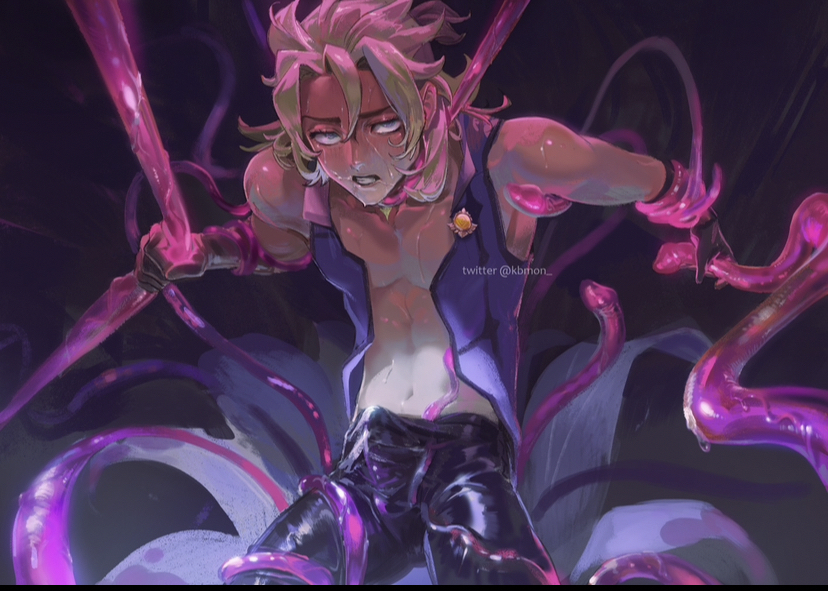 albedo (genshin impact), bulge, clothed, clothing, gay, genshin impact, long hair, male, male only, tentacle