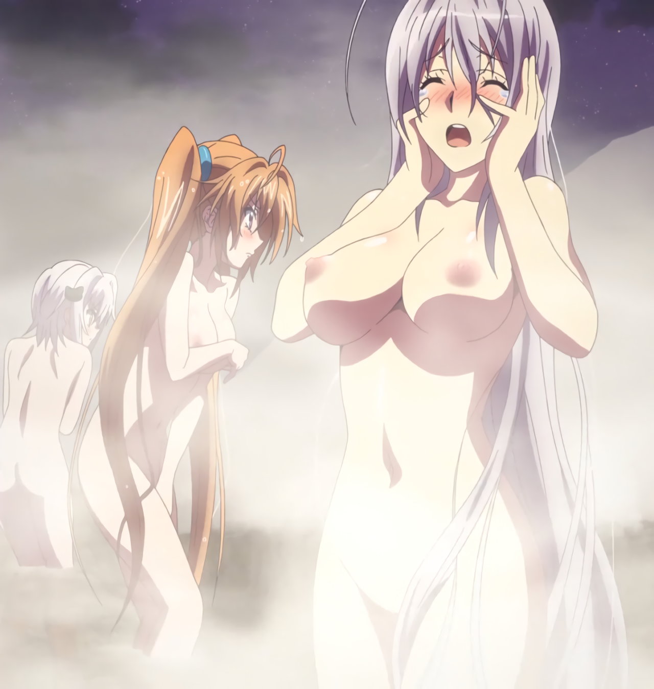 3girls demon_girl female female_only high_school_dxd koneko_toujou multiple_girls naked rossweisse screencap screenshot shidou_irina stitched tnk_(company)