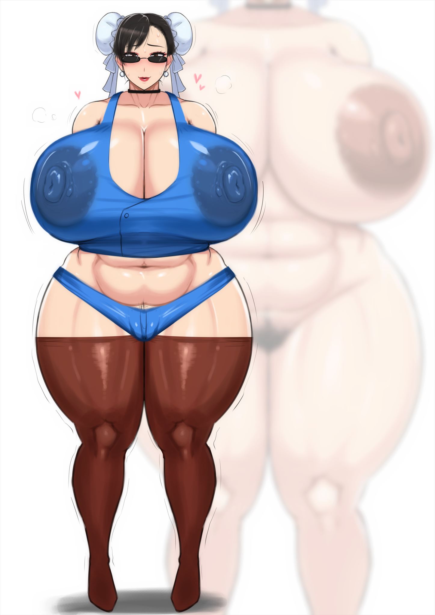 1girls alternate_breast_size big_breasts breasts busty choker chun-li cleavage curvaceous curvy curvy_body curvy_female curvy_figure female female_pubic_hair hair_buns hairbuns huge_breasts large_breasts looking_over_eyewear looking_over_glasses looking_over_sunglasses nipples nipples_visible_through_clothing pubic_hair street_fighter sunglasses thick_thighs thighhighs thighs tinted_eyewear voluptuous wide_hips zxcv