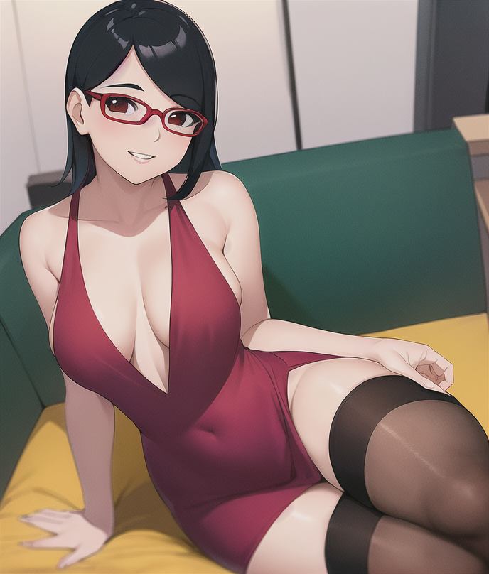 ai_generated boruto:_naruto_next_generations breasts curvaceous curvy curvy_body curvy_figure dress eyewear female female_only glasses legwear nai_diffusion naruto naruto_(series) no_bra petite petite_body red-framed_glasses revealing_clothes sarada_uchiha skimpy skimpy_clothes small_breasts solo solo_focus stable_diffusion stockings teenage_girl teenager thighhighs tight_dress voluptuous yaouchiha young younger_female