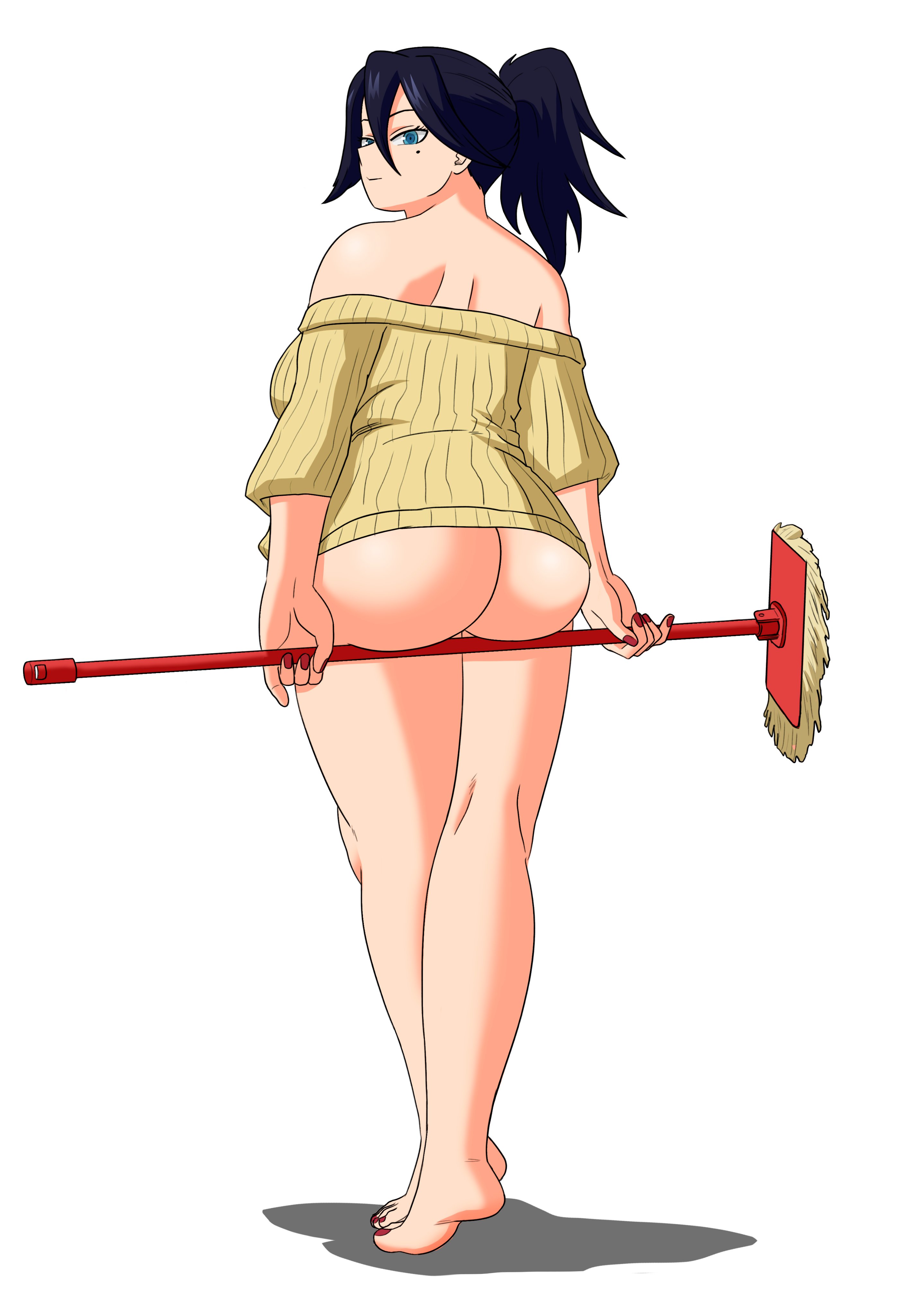 ass, ass focus, bottomless, female, mfuncen, midnight (my hero academia), mole under eye, mop, my hero academia, nemuri kayama, shirt only
