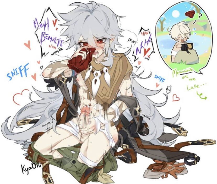 bennett (genshin impact), gay, genshin impact, male, male only, razor (genshin impact), sniffing, tagme, underwear, yaoi