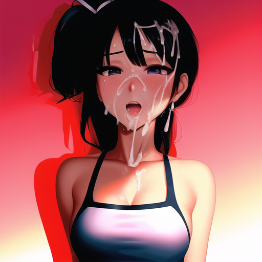 ai_generated blush breasts brown_hair carnivalecloudmuncher clothed cum cum_on_face dezgo_ai facial female looking_at_viewer original original_art original_artwork ponytail smile solo tagme