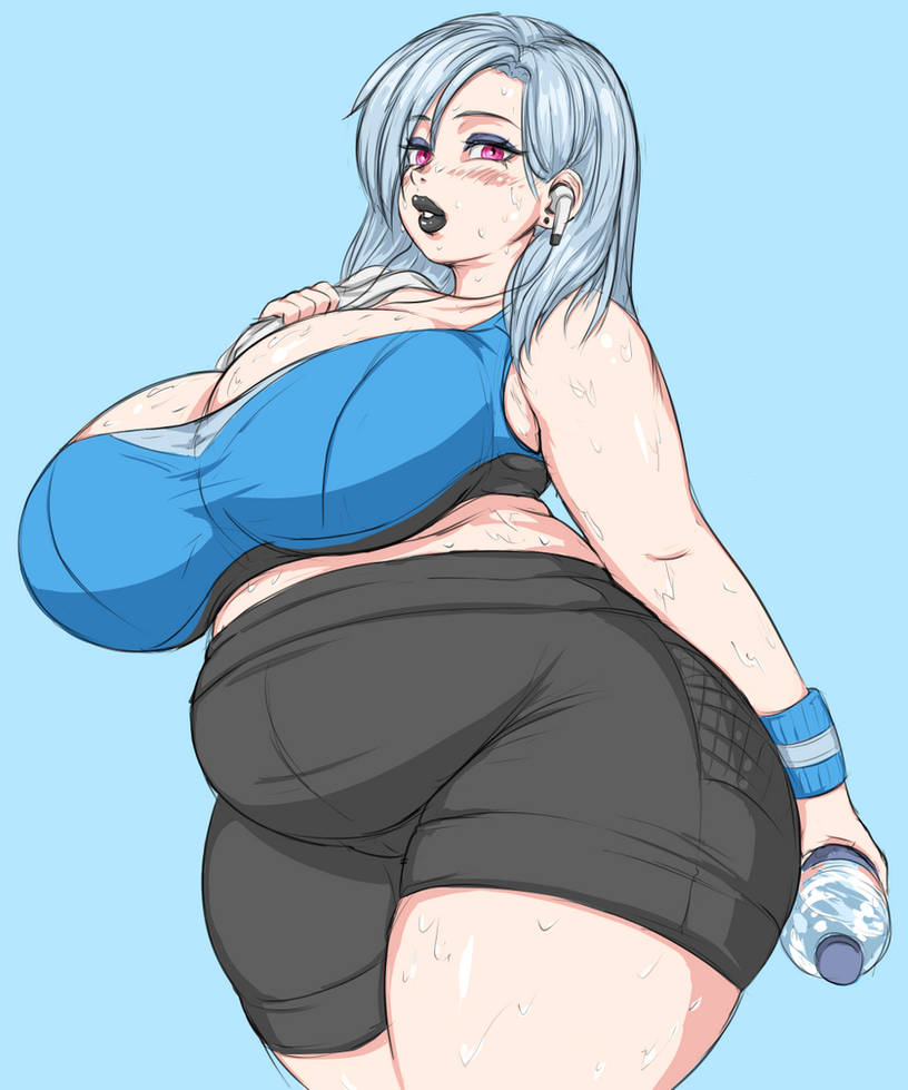 1girls asaragi belly big_ass big_breasts chubby chubby_female large_ass large_breasts pink_eyes spandex_spats sweat sweat_band sweating thick_thighs tight_clothing tight_fit tummy white_hair wide_hips working_out workout workout_clothes