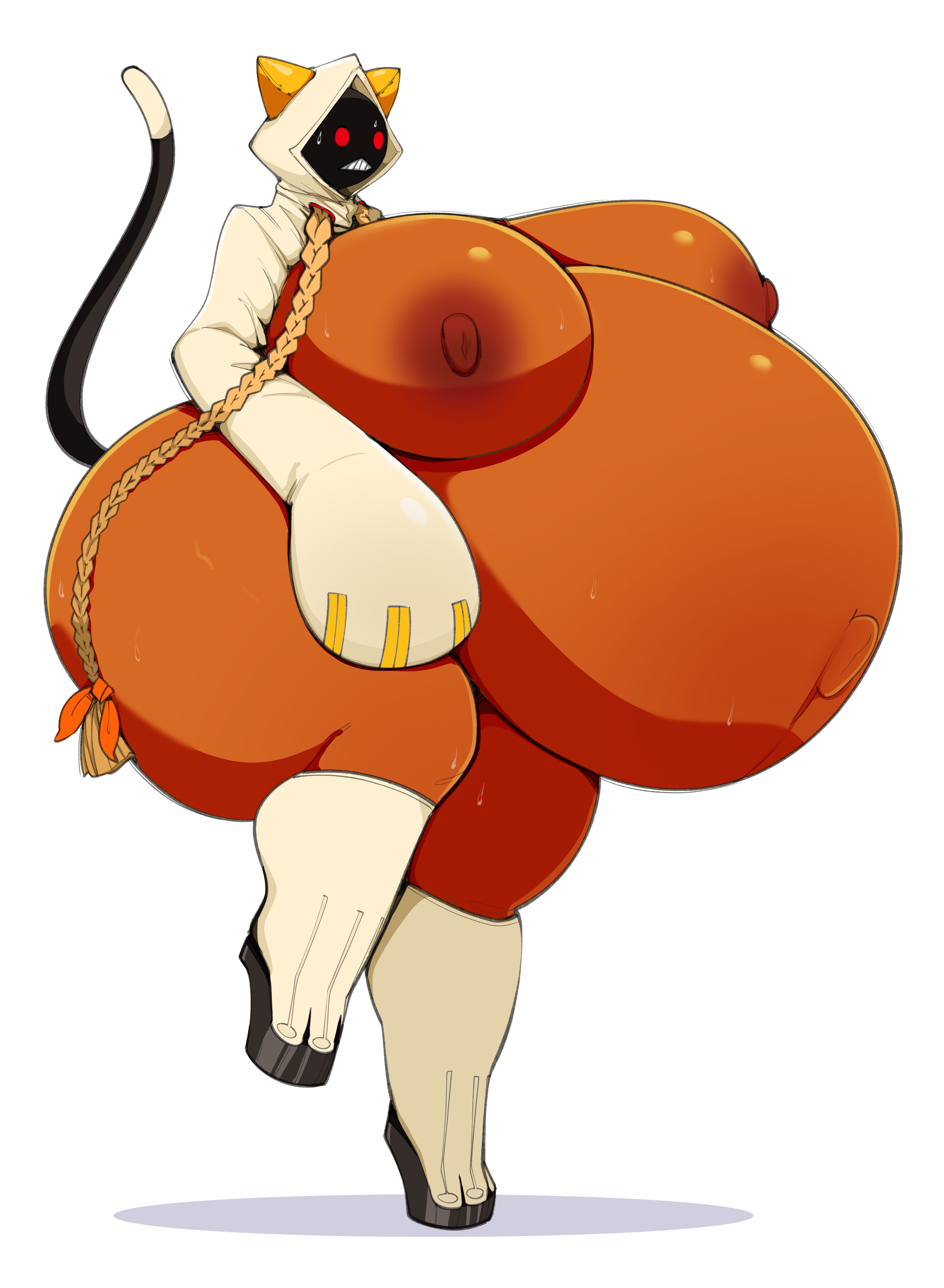 1girls, alternate version available, ass, belly, belly button, big ass, big belly, big breasts, blazblue, blonde hair, boots, breasts, cat ears, cat tail, commission, commissioner upload, dark skin, dark-skinned female, female, female only, hoodie, huge ass, huge belly, huge breasts, hyper, hyper pregnancy, mob face, navel, nervous, partially clothed, pregnant, ready to pop, red eyes, sharp teeth, solo, solo female, standing, standing on one leg, sweat, tagme, tail, taokaka, thick thighs, twintails, white background, zeruxu