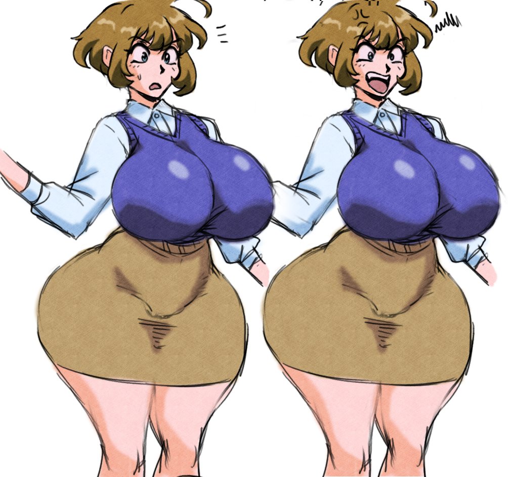 1girls, 2023, angry expression, big breasts, breasts, brown hair, busty, female, female focus, female only, fully clothed, huge breasts, jay-marvel, large breasts, retro, retro artstyle, short hair, sketch, small waist, solo, solo female, solo focus, sweater vest, tagme, thick thighs, tiny waist, white background, wide hips