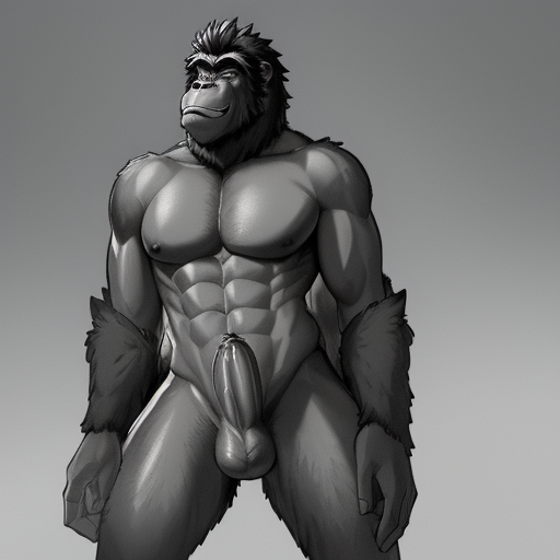 abs ai_generated anthro ape balls carnivalecloudmuncher dezgo_ai erect_penis erection furry gorilla muscular muscular_male nude original pecs penis primate solo solo_male standing tagme