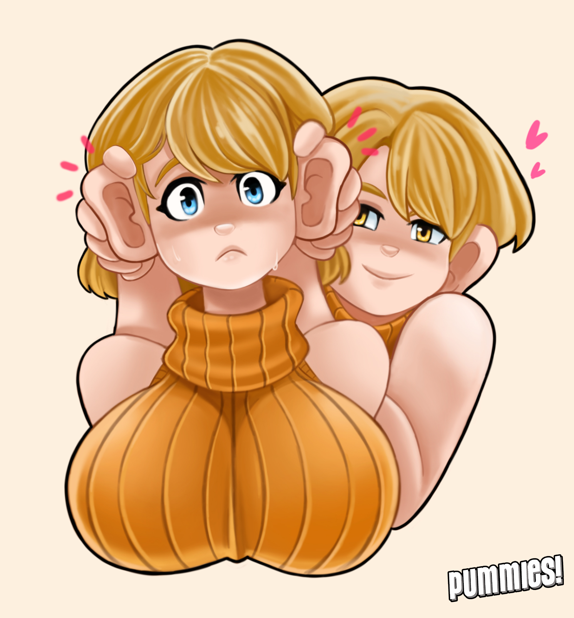 2d, 2girls, ashley graham, ashley graham (brooke elizabeth mathieson), ashley graham (ella freya), blonde hair, blue eyes, breasts, capcom, ear, female, female only, huge breasts, light skin, light-skinned female, meme, pummies, resident evil, resident evil 4, resident evil 4 remake, selfcest, tagme, yellow eyes, yuri