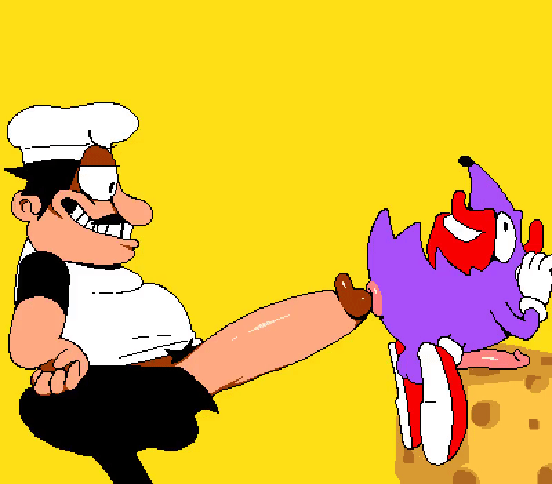 2boys 2d_animation anal anal_sex animal_genitalia animal_penis animated anthro anthro_on_human anus balls big_penis black_hair blue_fur cheese chef_hat clothing eyes_open gay gay_sex gloves grin hat huge_penis human_on_anthro human_on_feral kinkykong moustache on_wall penetration peppino_spaghetti pizza_tower porcupine pubic_hair say_gex shoes snick_the_porcupine tongue tongue_out what wtf