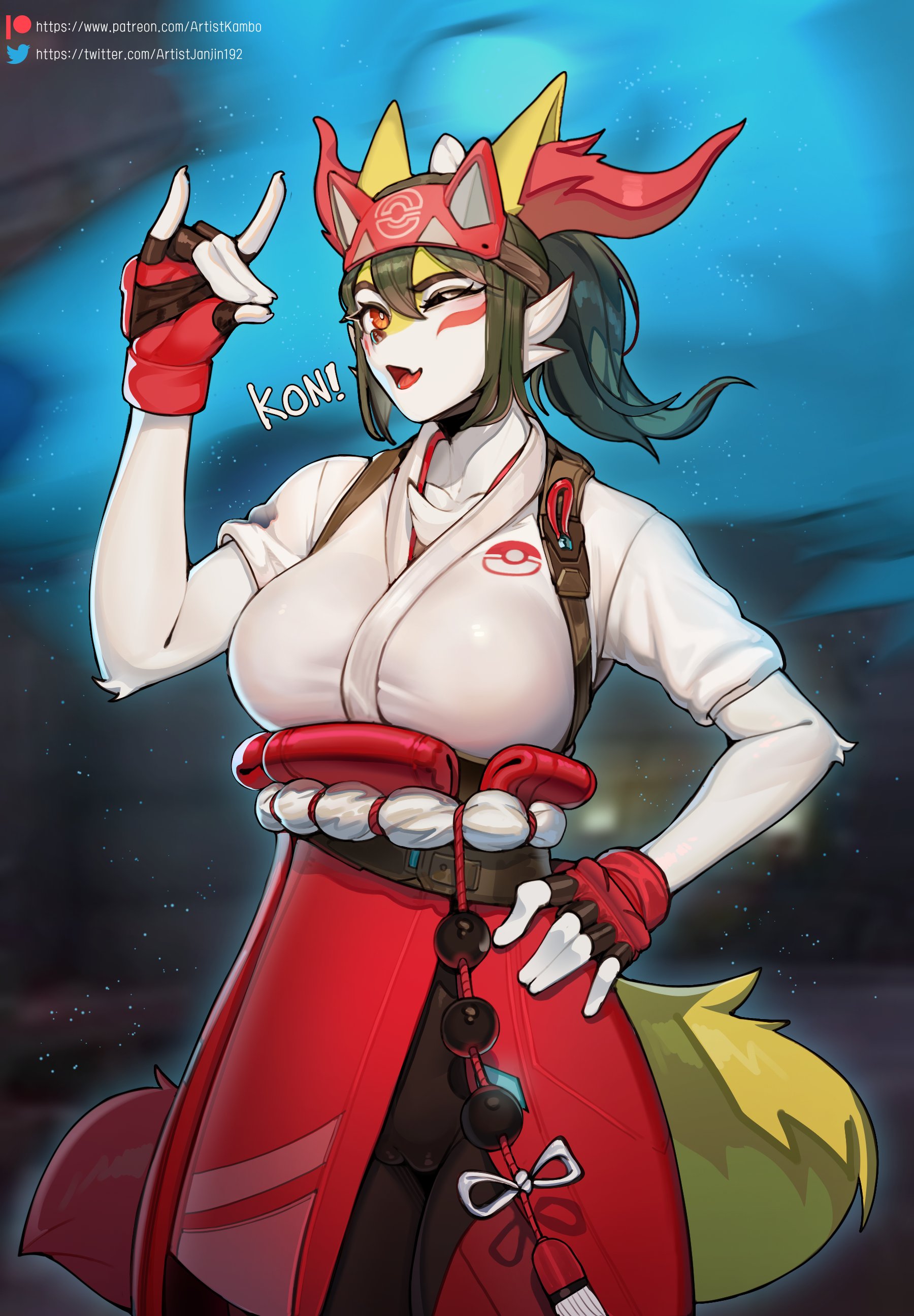 1girls, 2023, 2d, 2d (artwork), 2d artwork, anthro, anthrofied, big breasts, blizzard entertainment, braixen, breasts, cameltoe, canid, canine, canis, clothed, clothing, cute, female, female fox, fox, fox girl, furry, game freak, generation 6 pokemon, hi res, janjin192, kambo, kiriko (overwatch), kiriko (overwatch) (cosplay), kiriko kamori, nintendo, overwatch, overwatch 2, pokemon, pokemon (species), pussy, solo, teriko (kambo), text, vixen