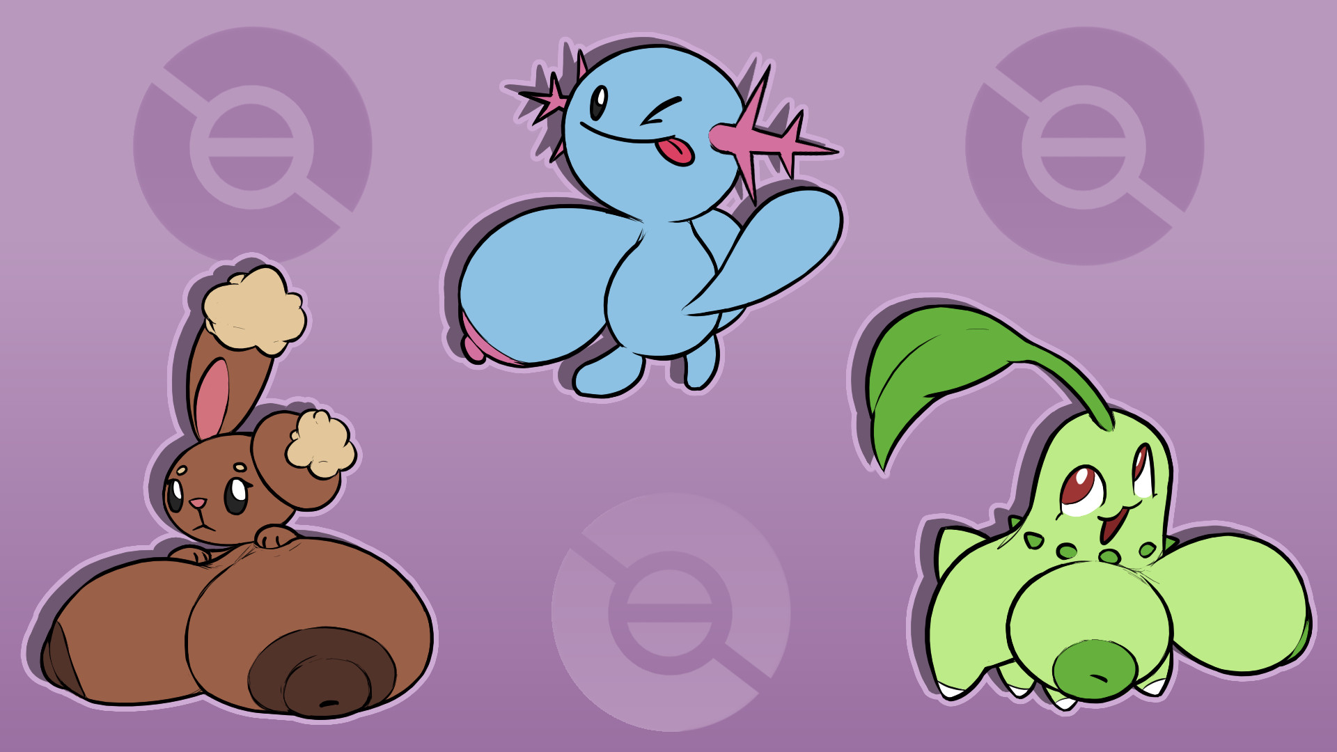 3girls, big areola, big breasts, breast size difference, breasts, breasts bigger than body, breasts bigger than head, breasts bigger than torso, buneary, busty feral, chikorita, female, feral, game freak, generation 2 pokemon, generation 4 pokemon, hi res, huge breasts, hyper, hyper breasts, nintendo, pokémon (species), pokemon, pokemon (species), simple background, small but busty, top heavy, unowo, wooper