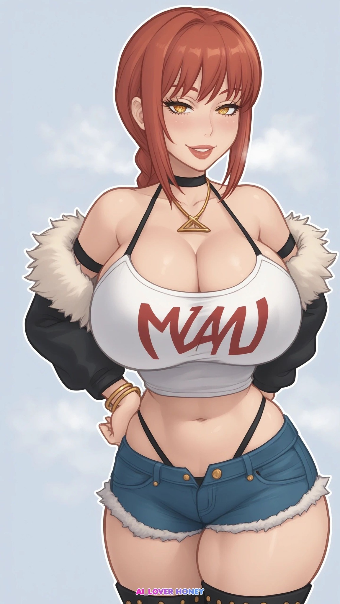 ai generated, ai loverhoney, ass, breasts, chainsaw man, female, large ass, large breasts, makima (chainsaw man), thick thighs