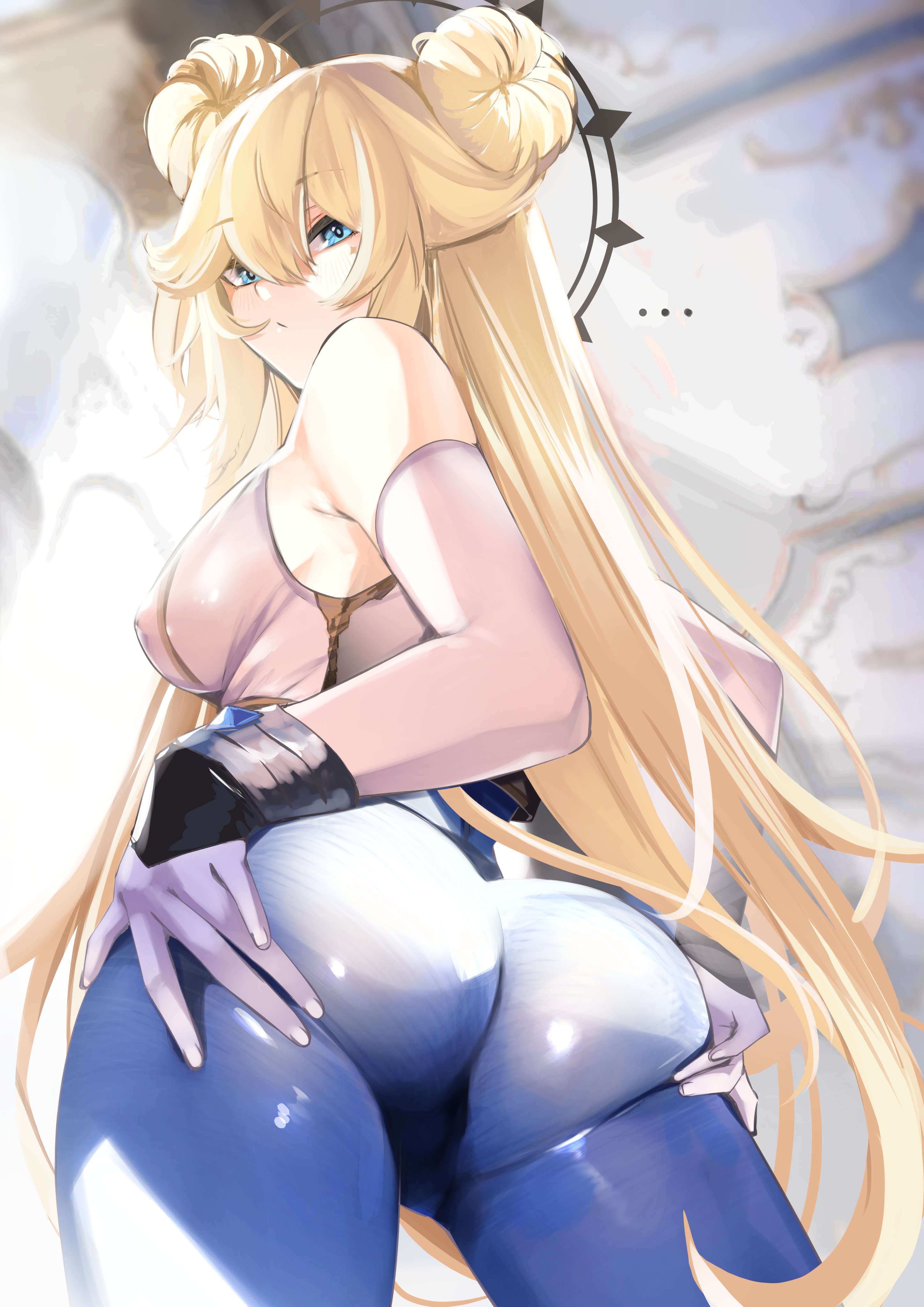 1girls, ass, ass grab, bodysuit, breasts, brown dust (series), brown dust 2, bubble ass, bubble butt, cosplay, erect nipples under clothes, female, horny female, kaneko lumi, large breasts, light skin, light-skinned female, phase connect, phase invaders, pupi, rain prophet, seductive pose, virtual youtuber, wilhelmina (brown dust) (cosplay)