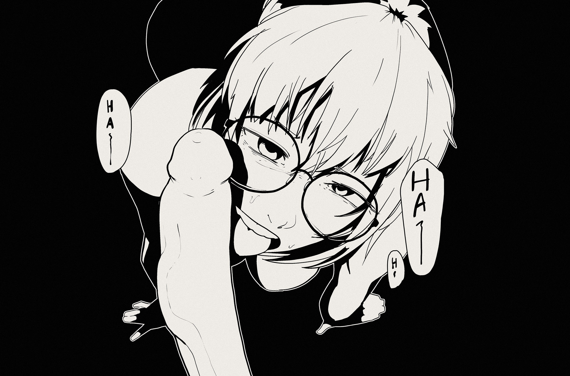 1boy, 1girls, breasts, call of the night, dick, female, glasses, male, oral, panting, penis, pov, tagme, tbdlewds, uguisu anko
