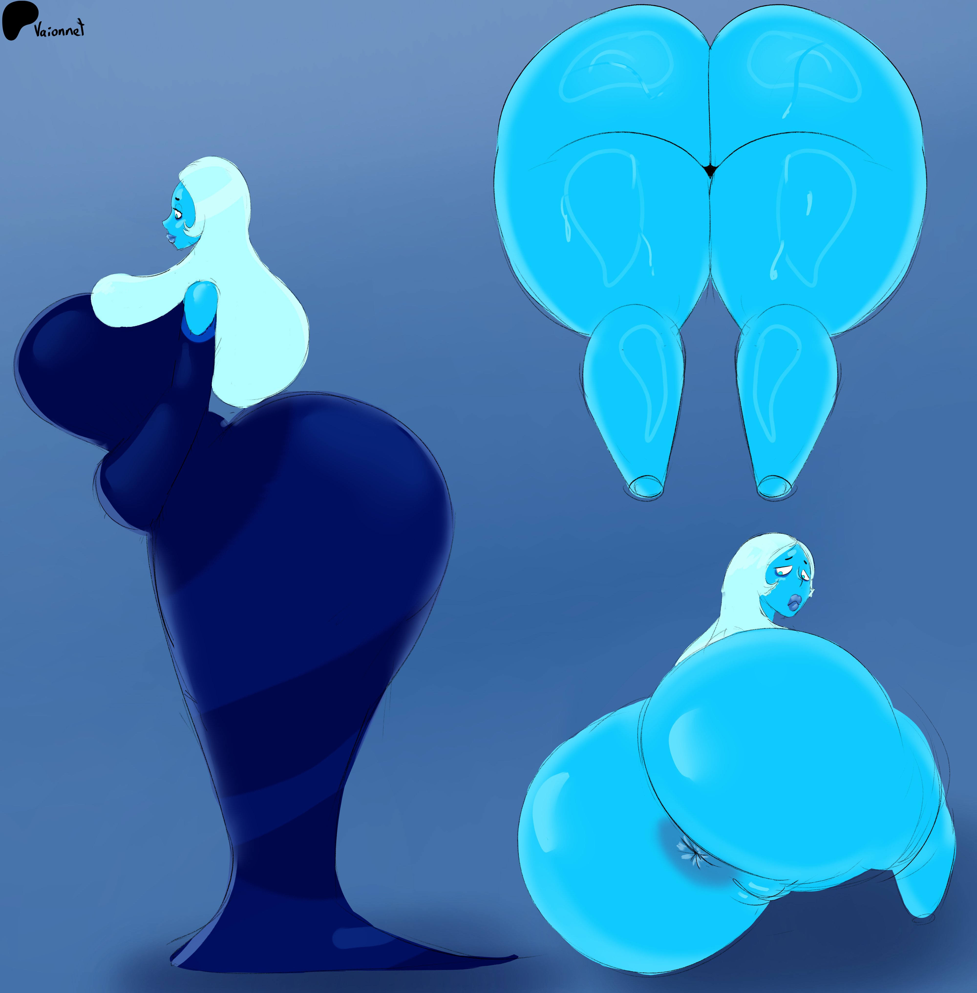 1girls, anus, ass, ass bigger than head, ass body, big ass, big breasts, big butt, blue background, blue diamond (steven universe), blue eyes, bottom heavy, breasts, breasts bigger than head, bubble ass, bubble butt, cartoon network, clothing, curvaceous, curvy, curvy figure, doodle, dress, female, female only, fully clothed, hourglass figure, huge ass, huge breasts, long hair, looking back, nude, puffy anus, puffy lips, pussy, side view, solo, solo female, steven universe, thick thighs, vaionnet, voluptuous, voluptuous female, white hair, wide hips