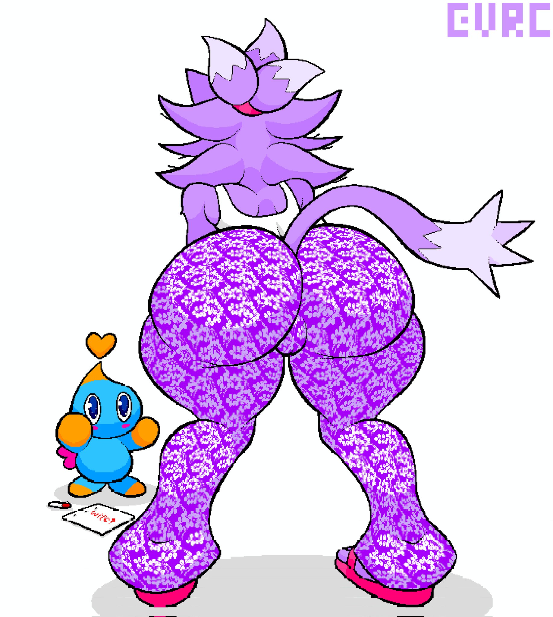 1girls, anthro, ass, ass focus, back view, bending over, big ass, blaze the cat, blaze the cat (om), blue body, blush, blushing, bubble butt, cameltoe, cat, cat girl, chao (sonic), clothed, dipstick hair, duo, evrc, feline, female, female focus, flip flops, furry, hair ornament, looking down, looking up, mobian (species), outcome memories, purple body, purple fur, roblox, roblox game, sandals, sega, sonic (series), sonic the hedgehog (series), sweatpants, tagme, tail, taller female, tank top, tied hair, two-tone body, white body, white fur, wide eyed, yellow body