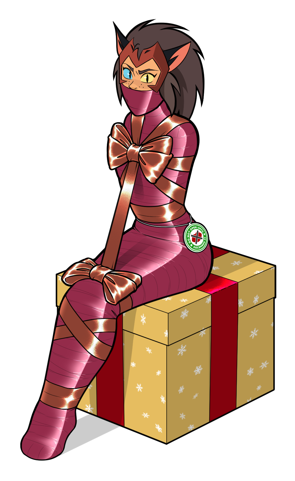 bondage cap cat_ears catgirl catra christmas_present gag gagged headgear mummification present present_wrap she-ra_and_the_princesses_of_power tape_bondage tape_gag taped_mouth wossarem