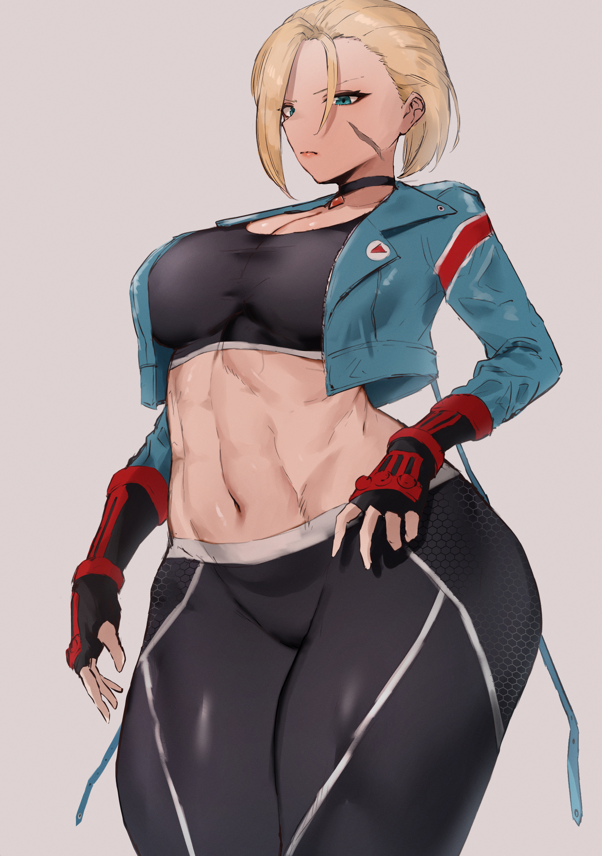 1girls, abs, absurd res, blonde hair, blue eyes, breasts, cammy white, cleavage, female, female only, fully clothed, hi res, kataku musou, large breasts, light skin, light-skinned female, pants, scar, solo, street fighter, street fighter 6, thighs, wide hips, yoga pants