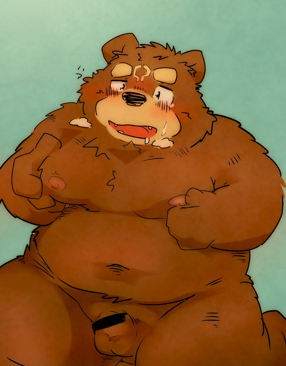 2023 anthro balls bear belly blush censored crave_saga gabu_(crave_saga) genitals hi_res humanoid_hands kemono kumazawow male mammal moobs navel nipples overweight overweight_male penis small_penis solo young