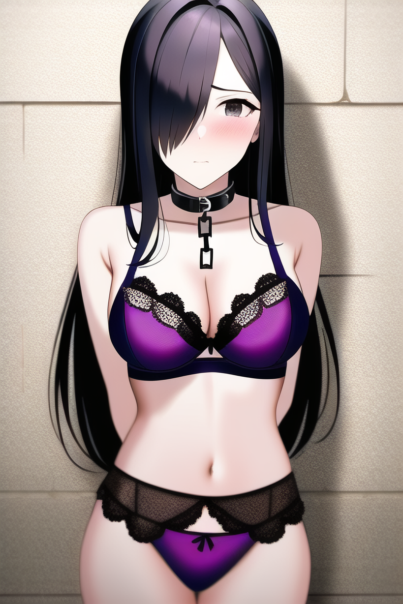 1girls ai_generated alluring big_breasts black_hair bound bra castle cleavage dungeon grey_eyes kanisuka_rita light-skinned_female light_skin ohsama_sentai_king-ohger panties princess solo super_sentai underwear zengai