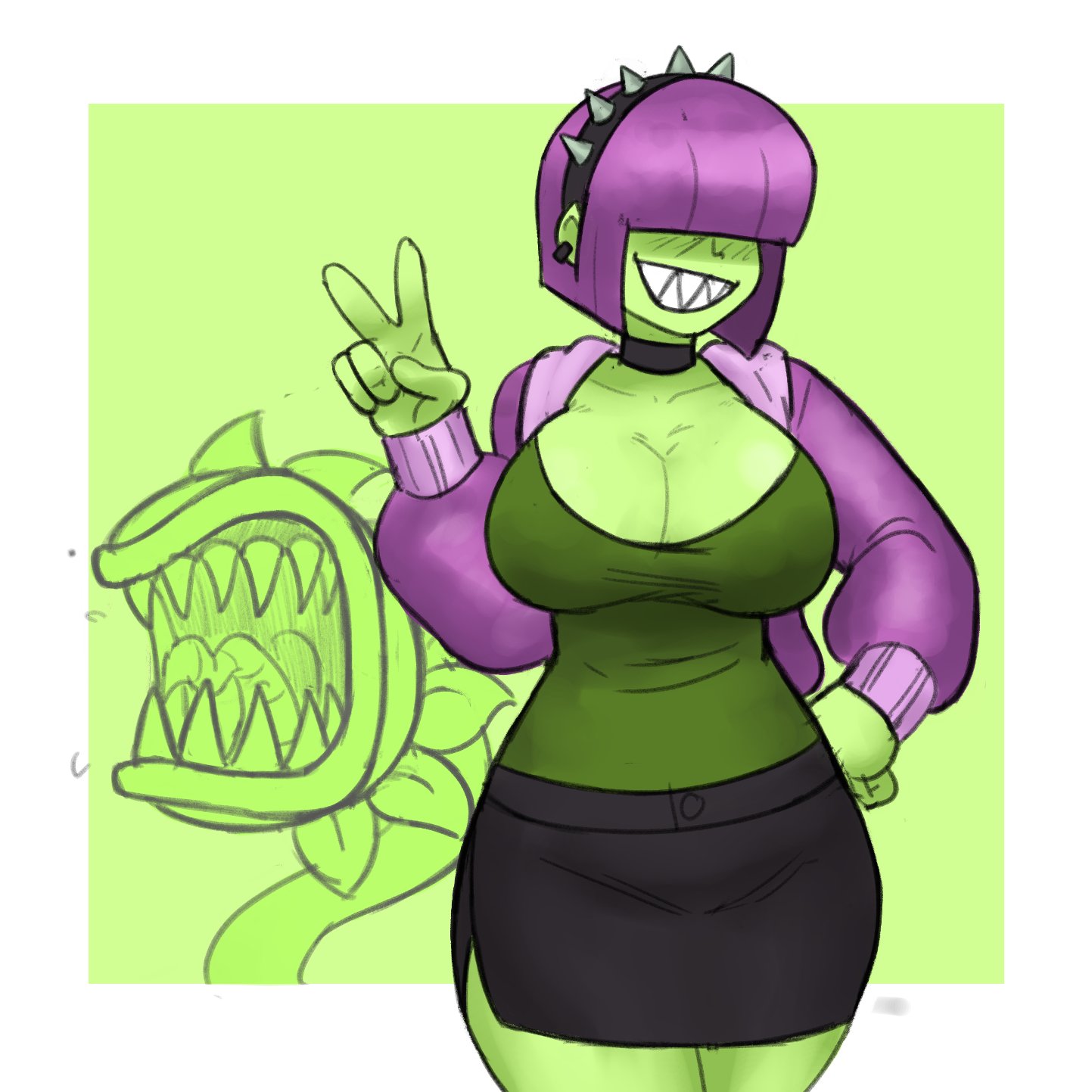 chomper (pvz), eyes covered, garp sand, goth, plants vs zombies, purple hair, sharp teeth, tagme