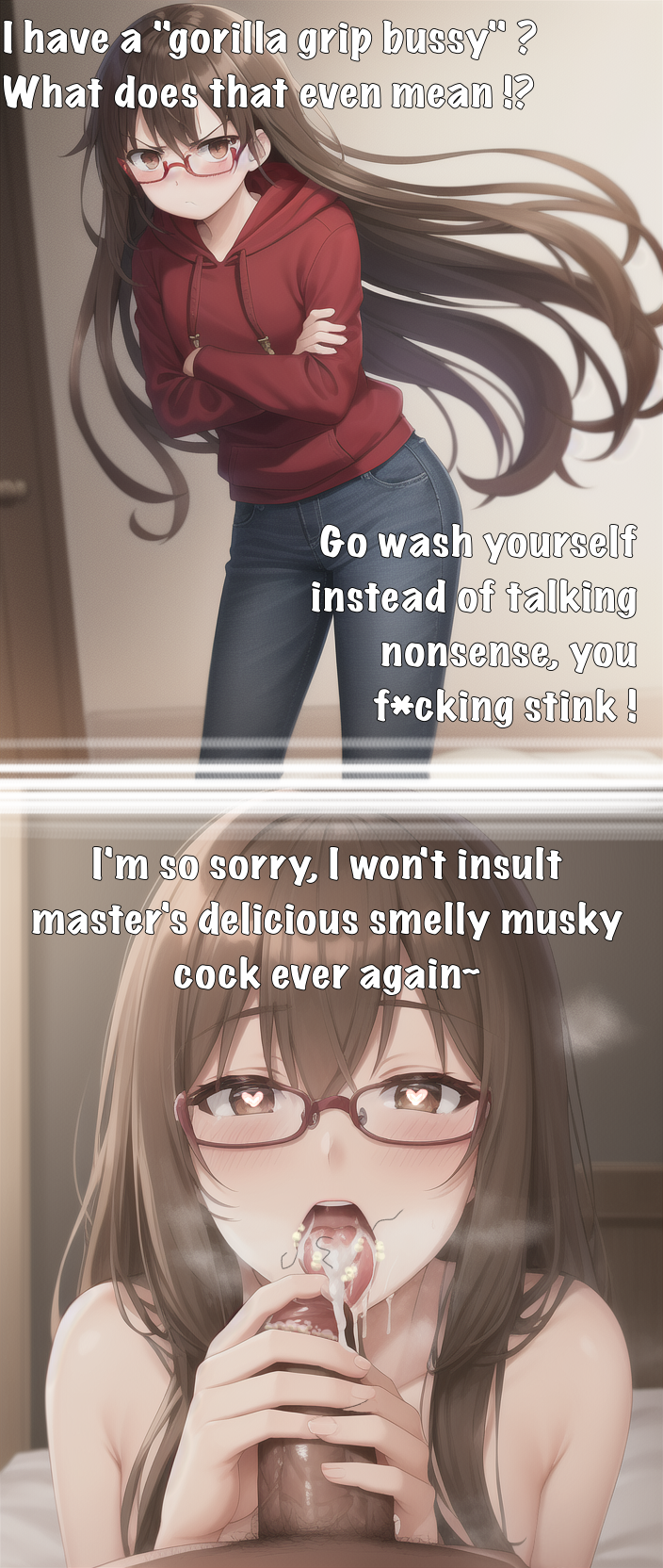 1femboy 2_panel_comic after_oral after_sex ahe_gao ahegao ai_generated ambiguous_gender androgynous angry armure arrogant bedroom before_and_after blush brown_eyes brown_hair comic comic_page crossed_arms cum cum_in_mouth edited fellatio femboy first_person_view glasses handjob heart-shaped_pupils jeans long_hair looking_at_viewer musk musk_clouds naked on_bed oral otoko_no_ko pov pubic_hair red_hoodie sissy smegma smegma_in_mouth smelly_cock stable_diffusion steaming_body steamy_breath stray_pubic_hair tagme text tongue tongue_out trap tsundere yaoi