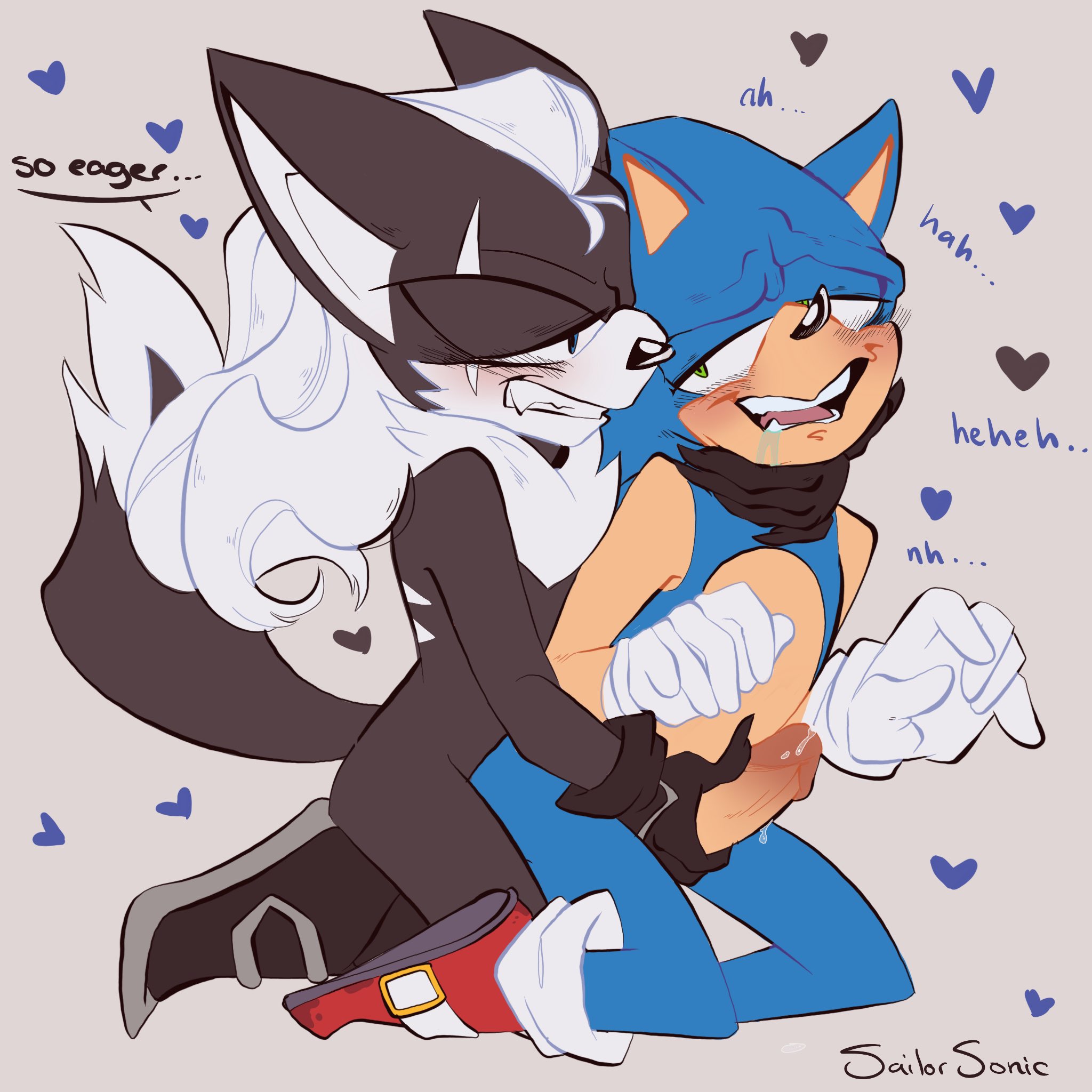anthro, english text, furry, gay, gloves, handjob, infinite (sonic), infinite the jackal, male, male only, penis, sailorsonic, simple background, sonic (series), sonic the hedgehog, sonic the hedgehog (series), text, yaoi