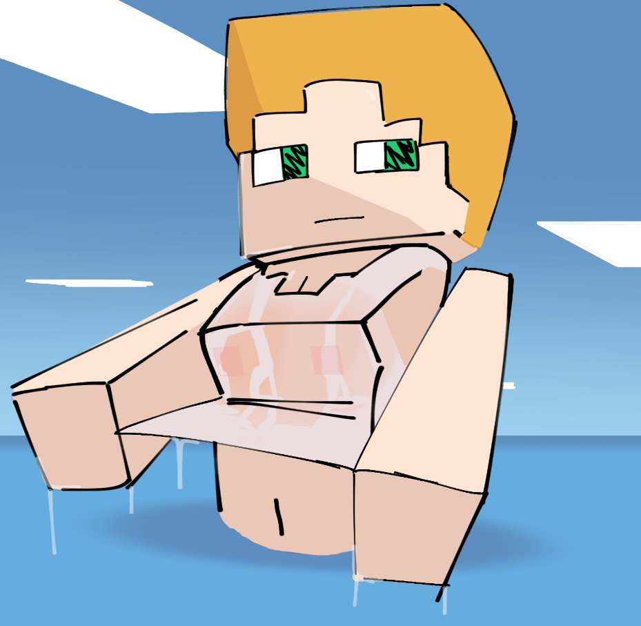 1girls alex_(minecraft) breasts cube_head cubic_breasts female female_only green_eyes minecraft nipples nipples_visible_through_clothing square_head veevee_(artist) veeveederi wet wet_clothes wet_clothing wet_shirt