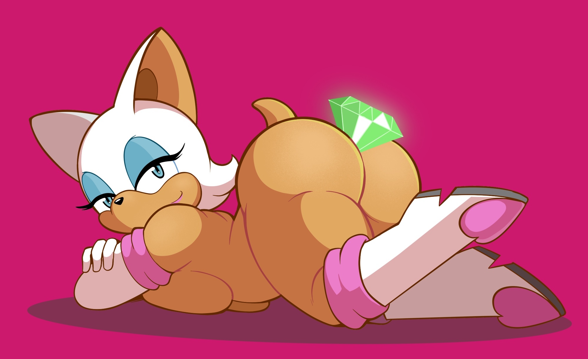 1girls, anthro, armwear, ass, bat, big ass, big breasts, boots, breasts, bubble ass, bubble butt, chaos emerald, chiropteran, female, female only, heel boots, looking at viewer, looking back, naked footwear, nude, nude female, regret everything, rouge the bat, sega, solo, sonic (series), sonic the hedgehog (series), wings