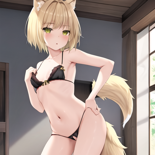 ai_generated blonde_hair female female_only flat_chest flat_chested green_eyes haruko_starkey lingerie short_hair underwear younger_female