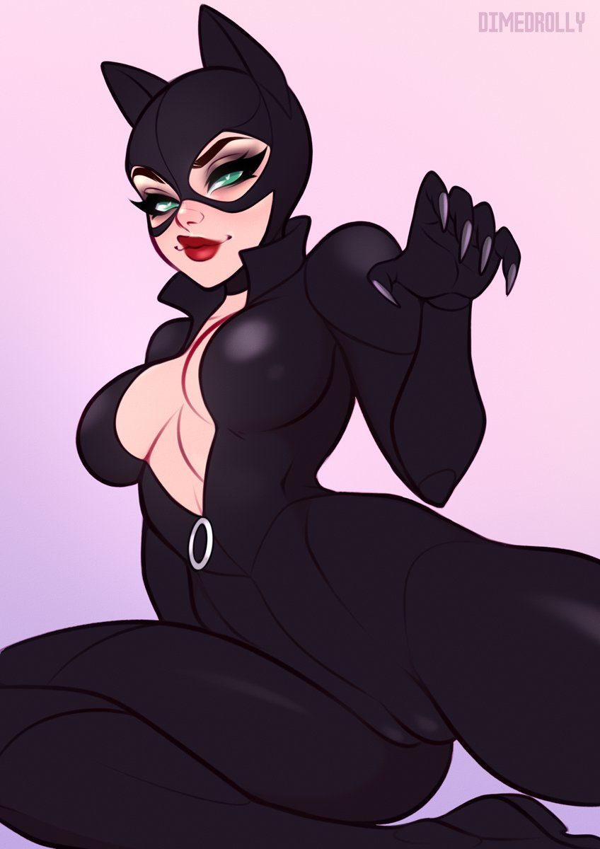 1girls batman_(series) big_breasts bodysuit cameltoe catwoman claws cleavage dc dc_comics dimedrolly female female_only green_eyes lying solo