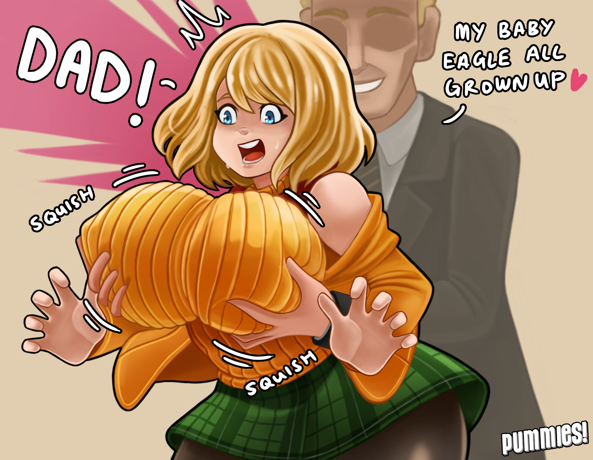 1boy, 1girls, 2d, ashley graham, ashley graham (ella freya), big breasts, big tits, blonde hair, blue eyes, bob cut, breasts, busty, capcom, father and child, father and daughter, female, groping breasts, huge breasts, incest, leggings, light skin, light-skinned female, light-skinned male, male, male on female, male/female, miniskirt, nipple bulge, parent and child, president graham, pummies, resident evil, resident evil 4, resident evil 4 remake, sexual harassment, shadowed eyes, skirt, soft breasts, surprise, surprise grope, surprised, surprised expression, tagme, thick thighs