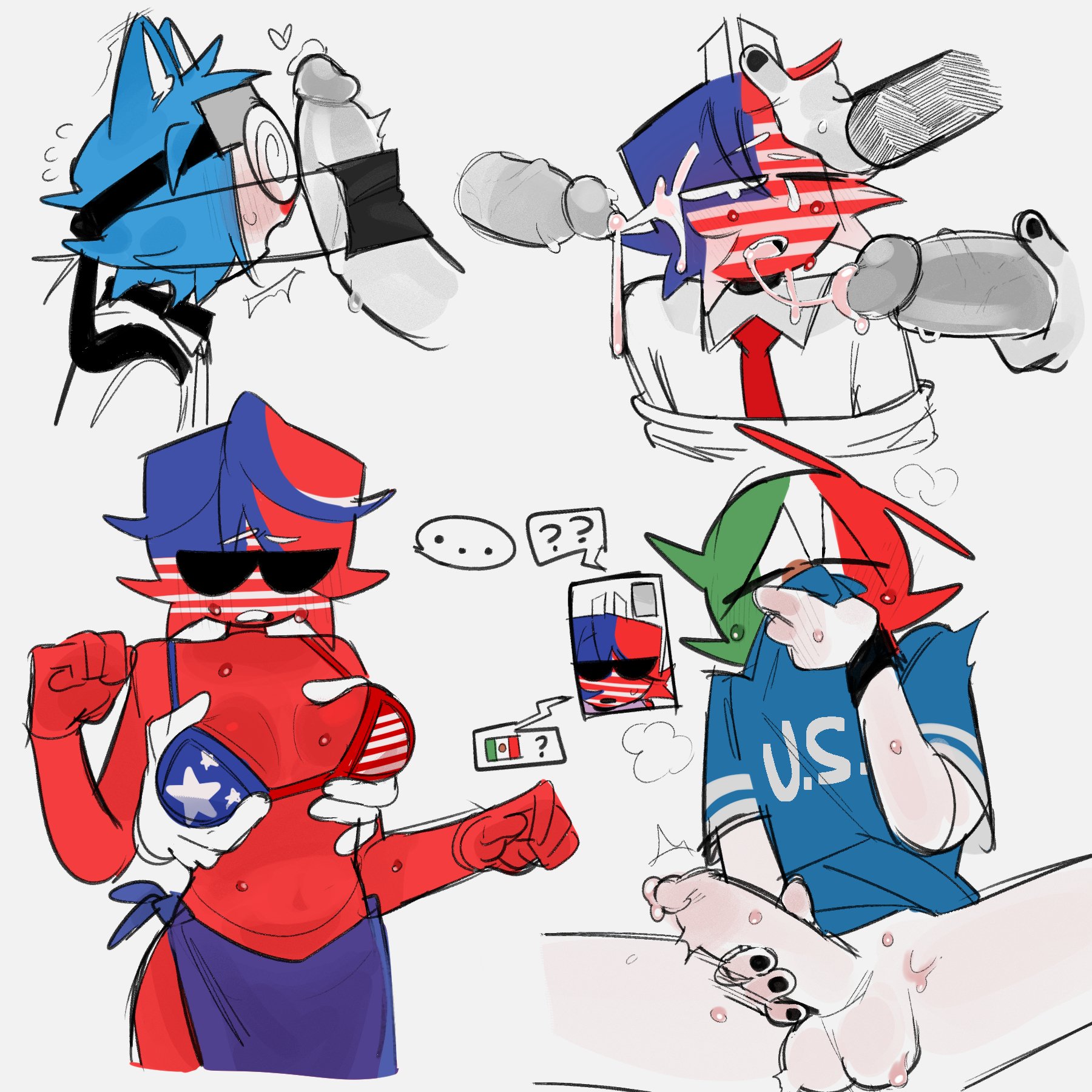 1girls, 6boys, ailewzol, big penis, bikini, breasts, clothing, countryhumans, countryhumans girl, cum, female, gay, gay male, grabbing breasts, japan (countryhumans), male, male only, mexico (countryhumans), multiple boys, multiple males, multiple penises, penis, simple background, tagme, united states of america (countryhumans), white background, yaoi