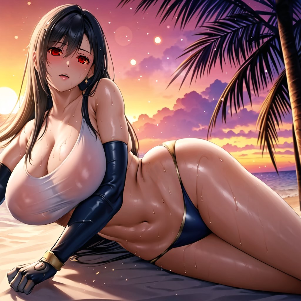 1girls, ai generated, bikini, black hair, curvaceous, curvy body, curvy figure, female, female focus, female only, final fantasy, final fantasy vii, long hair, seductive look, stable diffusion, tifa lockhart, voluptuous, voluptuous female