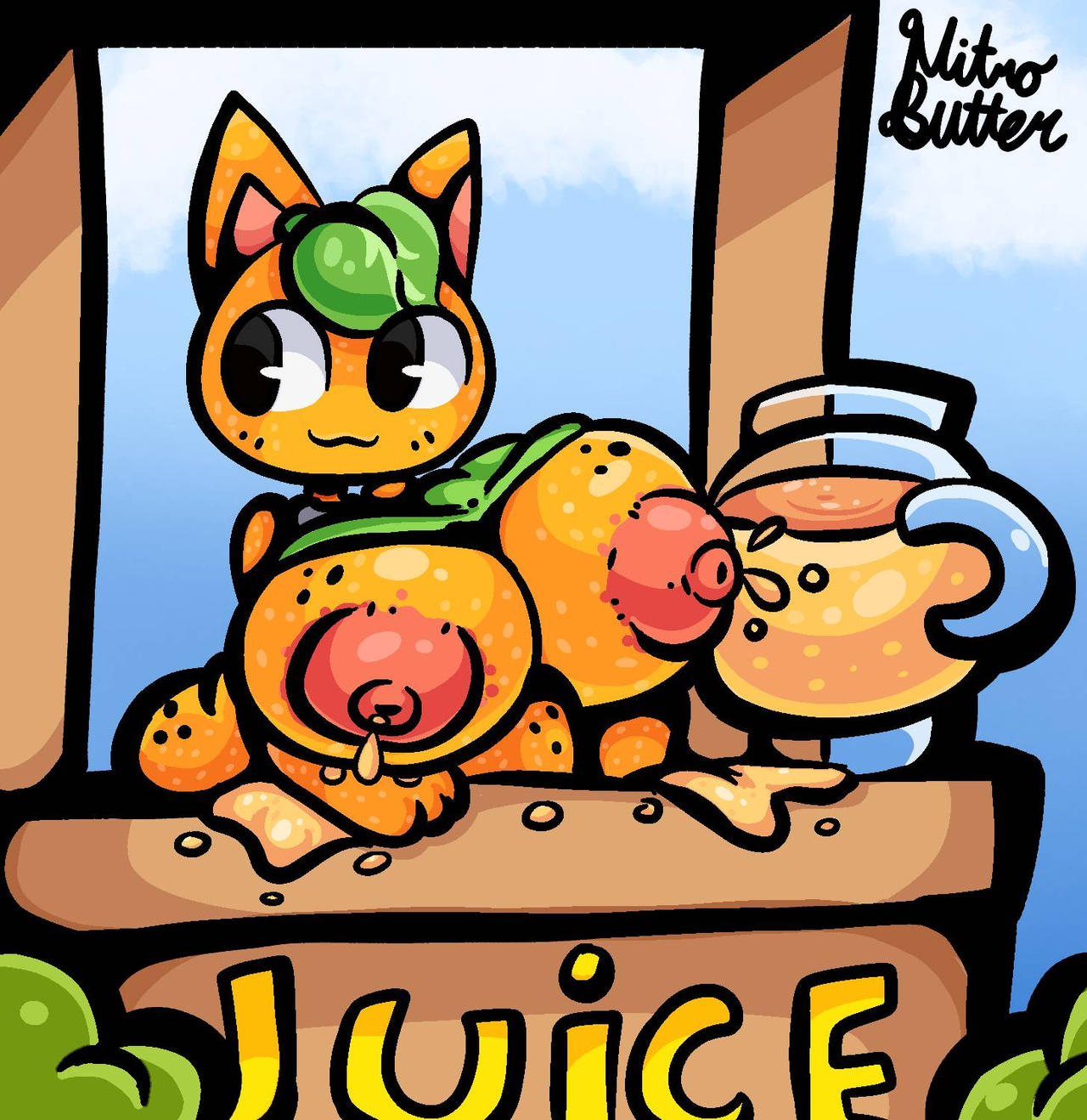 1girls after_vore animal_crossing anthro anthrofied blush breasts busty cat_ears catgirl digestion fatal_vore forest green_hair huge_breasts huge_thighs lactating_juice lactation large_breasts mysticemerald_(artist) nintendo nipples nitrobutter orange_body orange_fur post_vore tangy_(animal_crossing) thick_thighs topless unusual_lactation voluptuous vore vore_belly