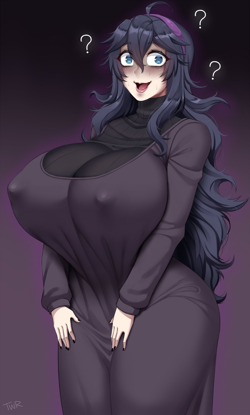 1girls ? bags_under_eyes dress hex_maniac huge_breasts nipple_bulge nipples_visible_through_clothing pokemon purple_hair thick_thighs twrlare wide_hips