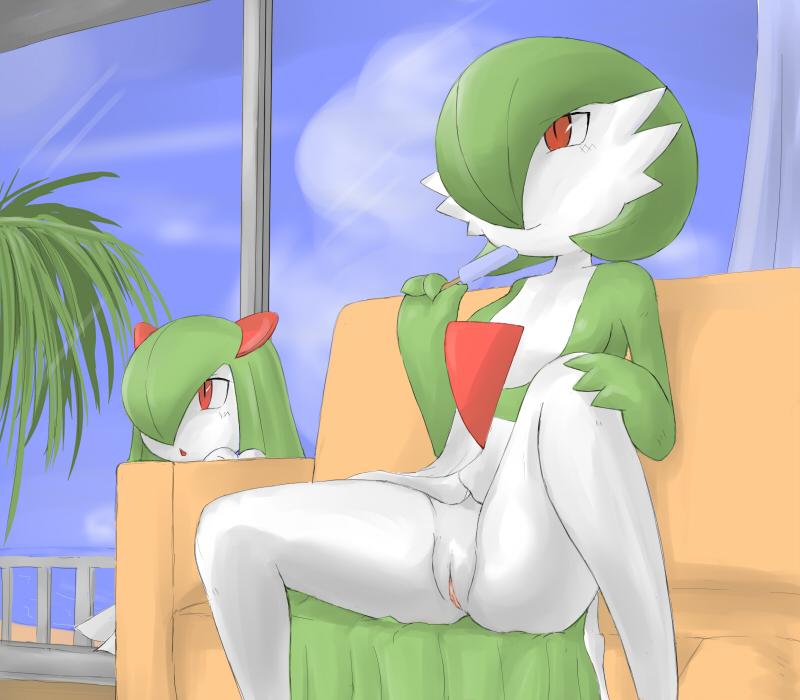 ambiguous_gender anthro female flat_chest gardevoir ice_pop kirlia milf mother no_breasts pokemon pokemon_(species) pokemon_rse pussy red_eyes sitting