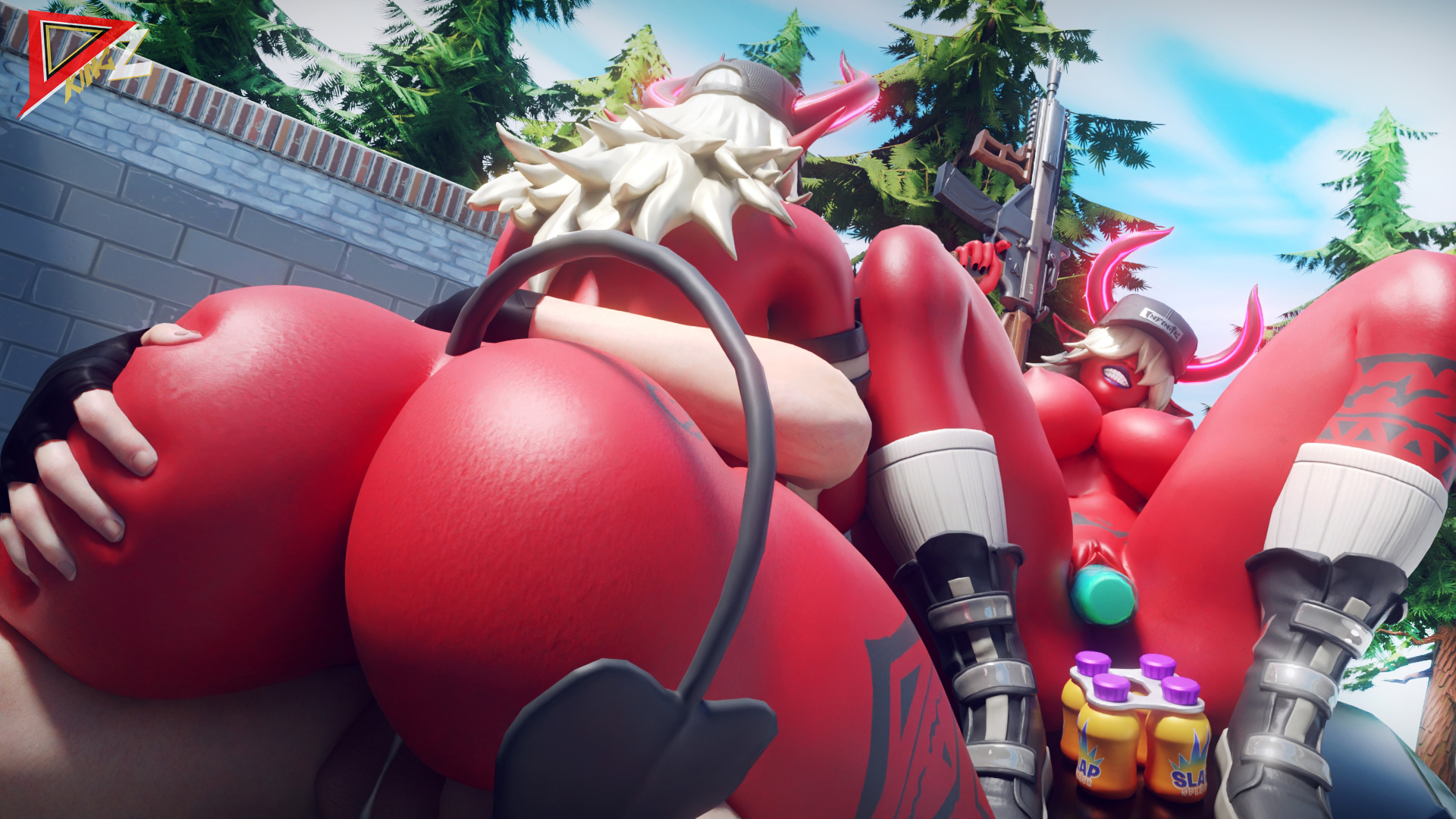 3d, ass, breeding, cum, dawkingz, demon, demon girl, desdemona (fortnite), female, fortnite, hair over eyes, pussy, pussy penetration, red skin, succubus, thick, thick ass, thick thighs, threesome