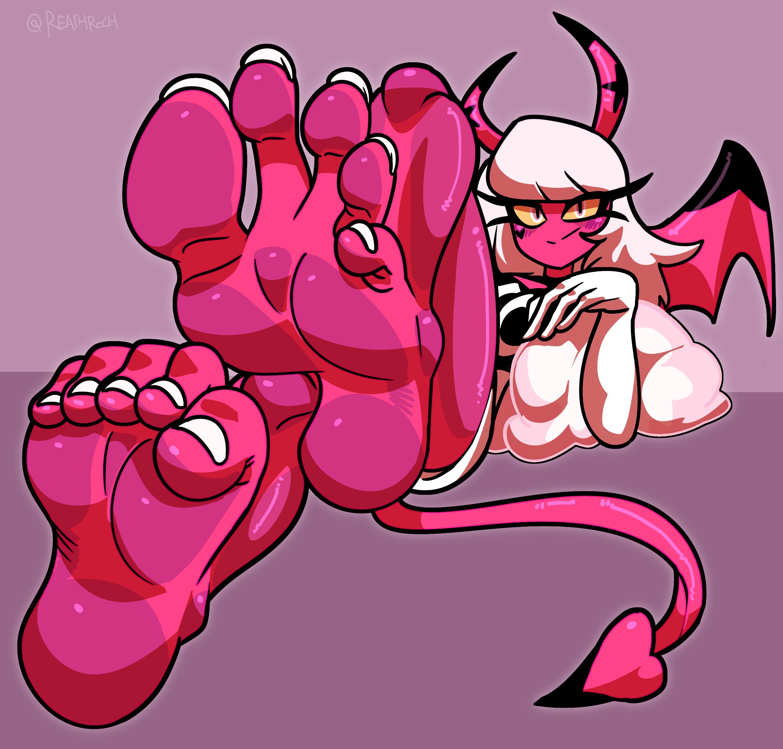 feet, foot fetish, helluva boss, pink skin, reathroch, verosika mayday (helluva boss), white toenails