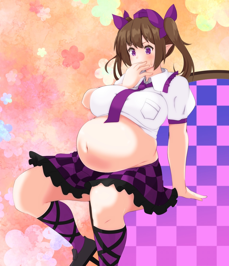 bbw belly_overhang big_belly big_female blush blush chubby chubby_female embarrassed fat fat_ass fat_female fat_fetish fat_girl fat_woman fatty hatate_himekaidou large_female nerizou obese obese_female overweight overweight_female pig plump pork_chop tengu thick_thighs touhou tubby weight_gain