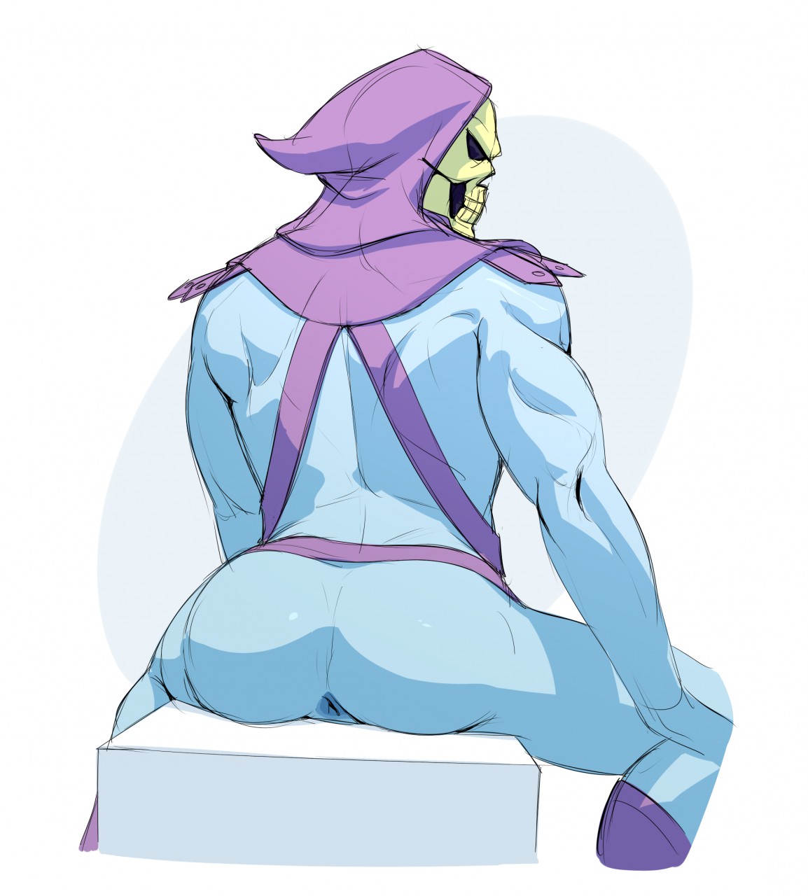 1boy anus ass bara male_focus male_only mask masters_of_the_universe multicolored_clothing muscle nixxxbot presenting_ass sitting skeletor skull solo tagme undressing