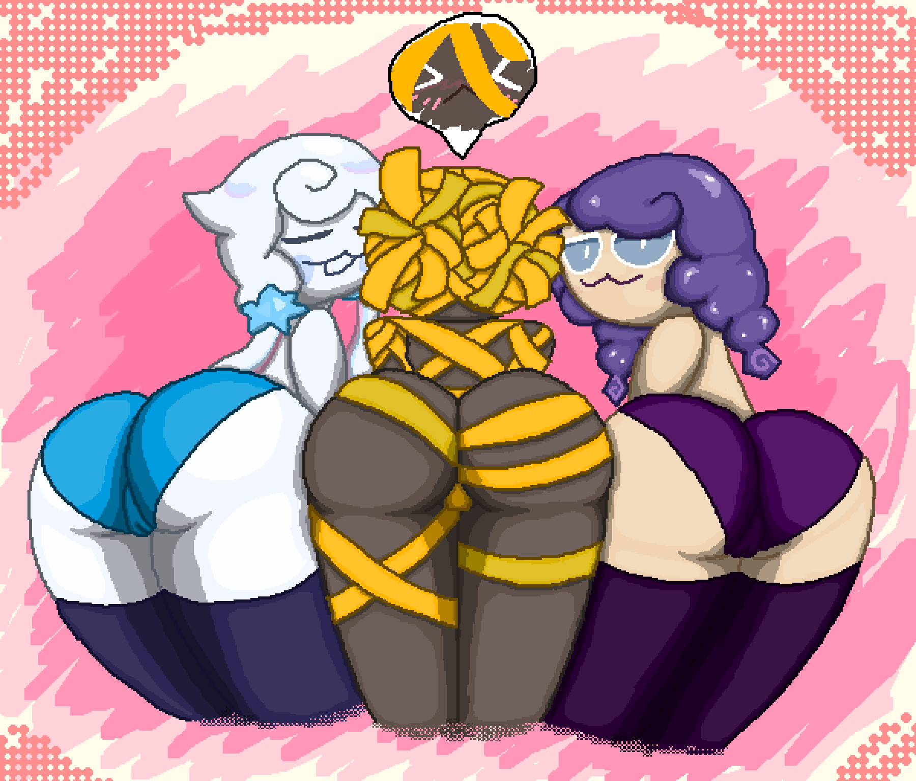 :3 ass ass_focus cookie cookie_run cookie_run_kingdom fettuccine_cookie gryboed milkyway_cookie pixel_art purple_hair white_hair witchberry_cookie