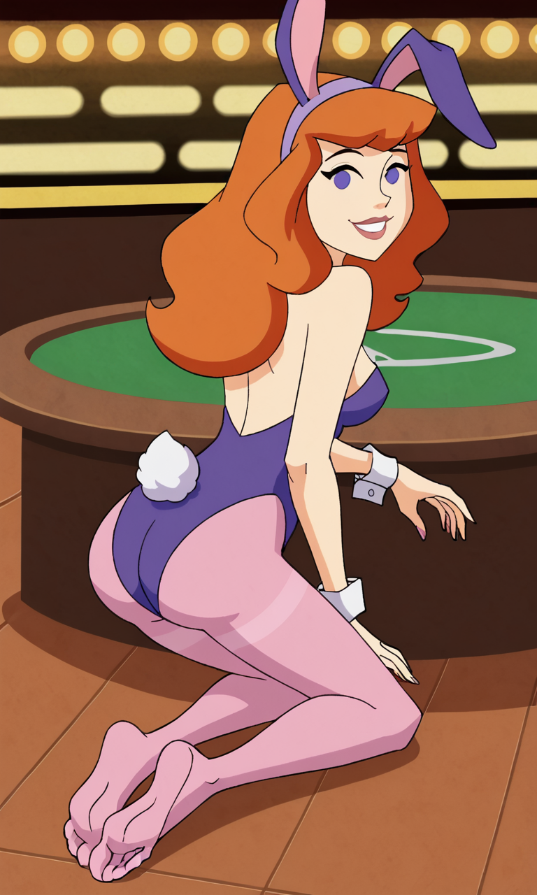 ai_generated ass bigmic145 breasts bunny_ears bunny_girl bunny_tail bunnysuit cartoon_network casino daphne_blake daphne_blake_(mystery_incorporated) feet foot_fetish pantyhose pink_pantyhose playboy_bunny red_hair scooby-doo scooby-doo!_mystery_incorporated