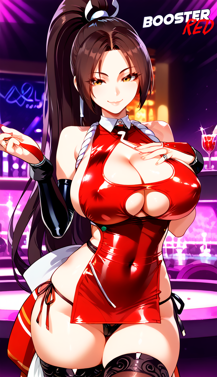 1girls adjusting_panties ai_generated bare_shoulder big_breasts bodycon boosterred99 bridal_gauntlets brown_eyes brown_hair busty cameltoe cleavage clothing_cutout covered_navel covered_nipples cutout dress female female_only king_of_fighters large_breasts latex_panties long_hair mai_shiranui parted_lips ponytail post-timeskip ring seductive seductive_smile sensual shiny_clothes side-tie_panties side_locks sideboob skirt smile solo stockings underboob voluptuous